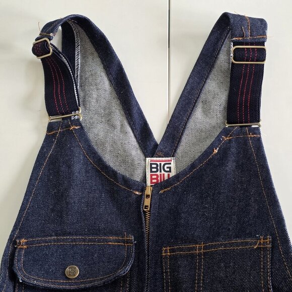 Big Bill Bib Overall Mens 36 R Navy Denim 92 NAY 47246 Carpenter Unlined Pockets - Picture 13 of 16